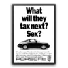 Plakat Retro Porsche 911 Tax What will they tax next obraz na ścianę do salonu obraz do biura
