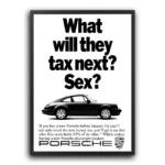 Plakat Retro Porsche 911 Tax What will they tax next obraz na ścianę do salonu obraz do biura