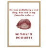 plakat red flag usta lips drewniana rama dekoracja do salonu dla kobiet idealny obraz na ścianę kobiecy trendy poster