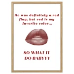 plakat red flag usta lips drewniana rama dekoracja do salonu dla kobiet idealny obraz na ścianę kobiecy trendy poster
