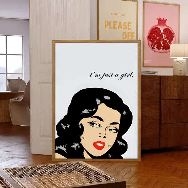 plakat i'm just a girl drewniana rama trendy poster obraz na ścianę w nowoczesnym stylu dekoracja ścienna do salonu
