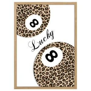 plakat leopard 8 ball drewniana rama trendy poster obraz na ścianę w nowoczesnym stylu dekoracja ścienna do salonu