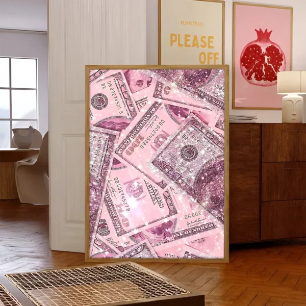 plakat rose dollars drewniana rama trendy poster obraz na ścianę w nowoczesnym stylu dekoracja ścienna do salonu