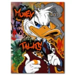 obraz na płótnie money talks duck scrooge mcduck sknerus mckwacz dekoracja ścienna w stylu pop art, dekoracja do salonu obraz na ścianę kolorowy obraz