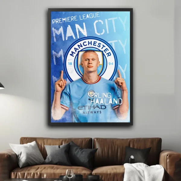 plakat piłkarski Erling Haaland Manchester City norweski napastnik obraz na ścianę z motywem piłkarskim Premier League dekoracja na ścianę do pokoju football poster