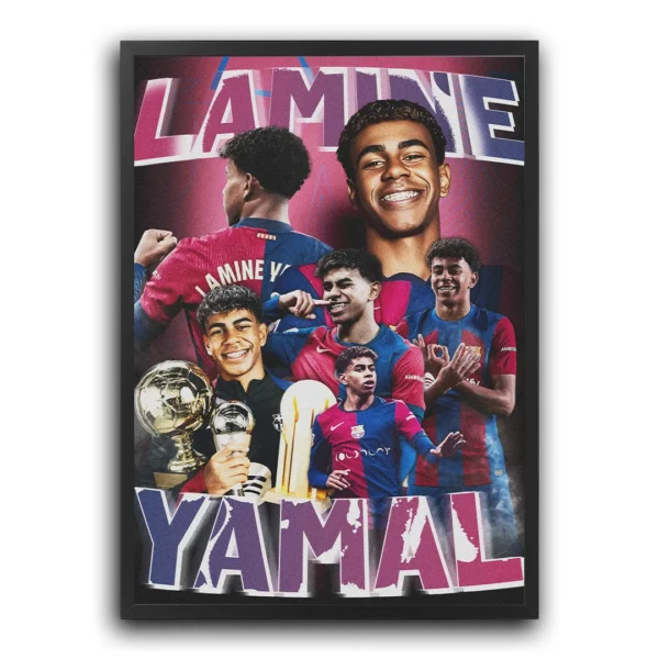 plakat piłkarski lamine yamal ikoniczne momenty fc barcelona klub piłkarski plakat na ścianę z motywem piłka nożna obraz na ścianę do pokoju kibica dekoracja ścienna