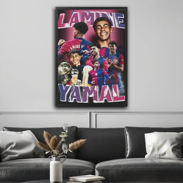 plakat piłkarski lamine yamal ikoniczne momenty fc barcelona klub piłkarski plakat na ścianę z motywem piłka nożna obraz na ścianę do pokoju kibica dekoracja ścienna