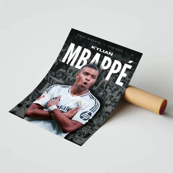 plakat piłkarski Kylian Mbappé Real Madrid francuski piłkarz obraz na ścianę z motywem piłkarskim football dekoracja na ścianę do pokoju football poster