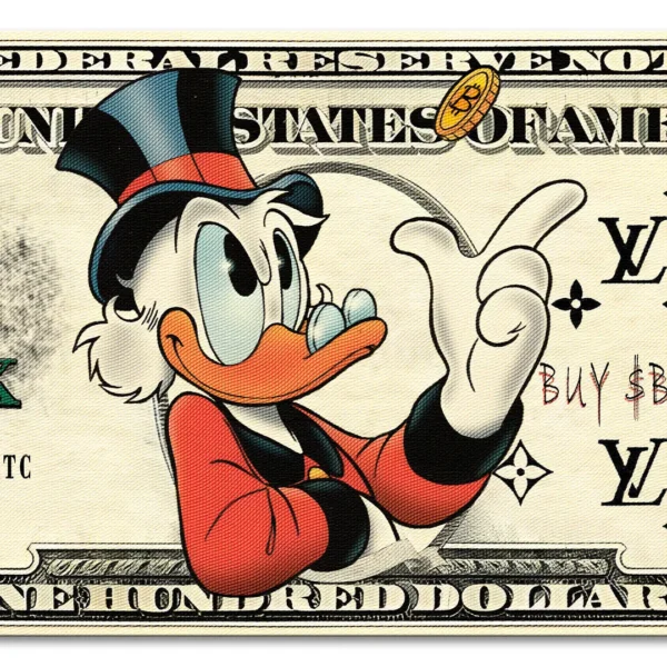 obraz na płótnie btc dollar duck dekoracja ścienna z motywem banknotu scrooge mcduck bitcoin luxury canvas luksusoswa dekoracja obraz na ścianę do salonu