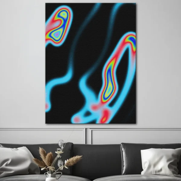 obraz na płótnie abstrakcja polar opposite obraz na ścianę z kolorami abstrakcyjnymi energetyczny obraz hipnotyzujący design dekoracja ścienna w stylu abstract do powieszenia na ścianie niebieski czerwony